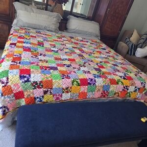 Vintage Granny Multicolor Square Crochet Throw Blanket or Afghan Extra Large